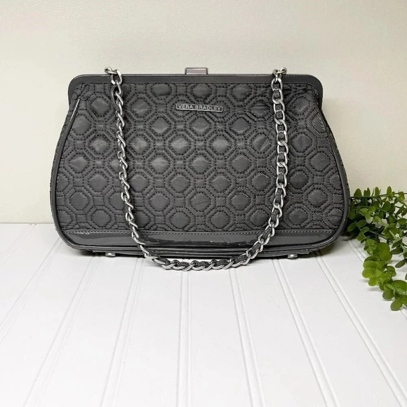 Vera Bradley Gray Quilted Handbag Purse with Chain Strap Manmade Materials - Picture 1 of 10